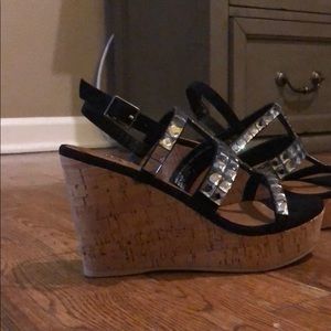 Yellow Box size 6 studded black strappy wedges